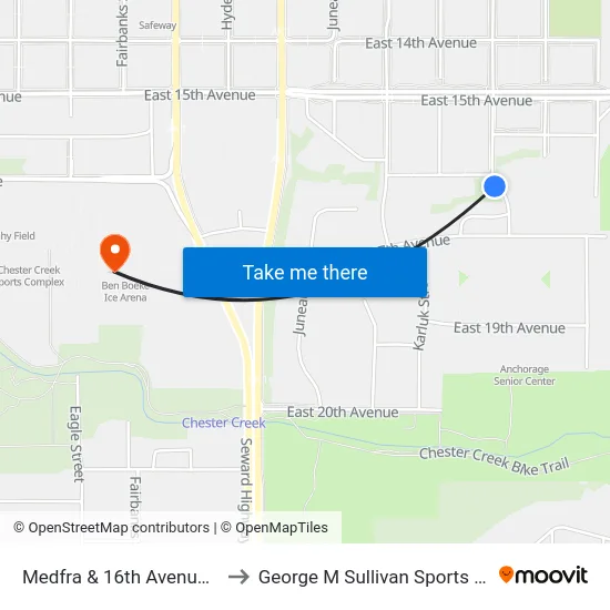 Medfra & 16th Avenue Ssw to George M Sullivan Sports Arena map