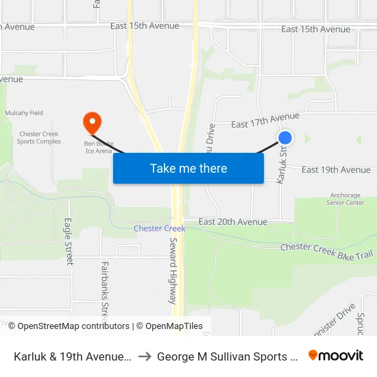 Karluk & 19th Avenue Nne to George M Sullivan Sports Arena map