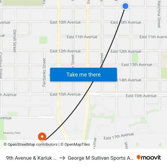 9th Avenue & Karluk Ene to George M Sullivan Sports Arena map