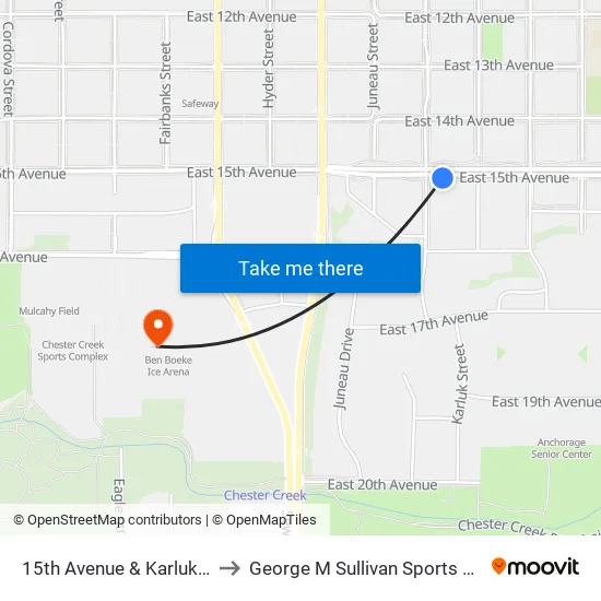 15th Avenue & Karluk Ese to George M Sullivan Sports Arena map