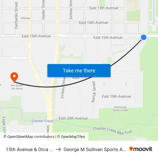 15th Avenue & Orca Ese to George M Sullivan Sports Arena map