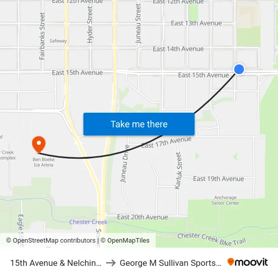 15th Avenue & Nelchina Ene to George M Sullivan Sports Arena map