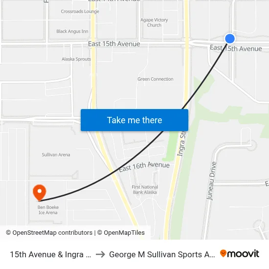 15th Avenue & Ingra Ene to George M Sullivan Sports Arena map