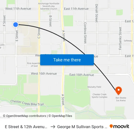 E Street & 12th Avenue Ssw to George M Sullivan Sports Arena map