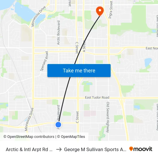 Arctic & Intl Arpt Rd Ssw to George M Sullivan Sports Arena map