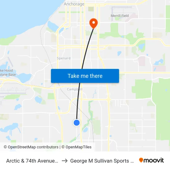 Arctic & 74th Avenue Nne to George M Sullivan Sports Arena map