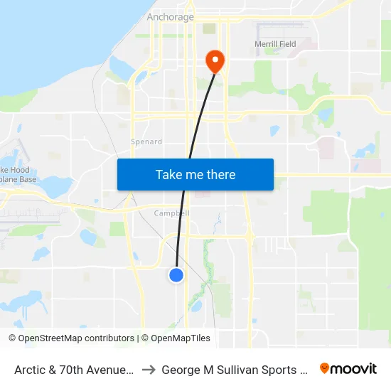 Arctic & 70th Avenue Nne to George M Sullivan Sports Arena map