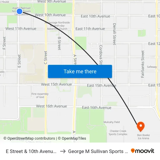 E Street & 10th Avenue Nne to George M Sullivan Sports Arena map