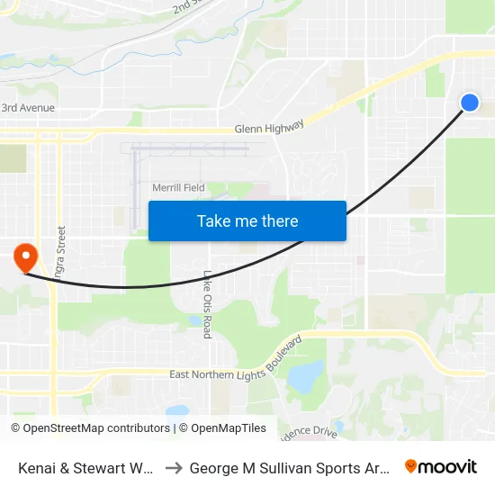 Kenai & Stewart Wsw to George M Sullivan Sports Arena map