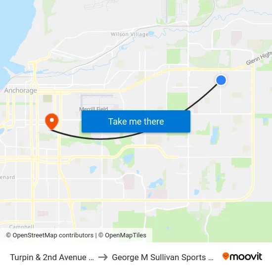 Turpin & 2nd Avenue Nne to George M Sullivan Sports Arena map