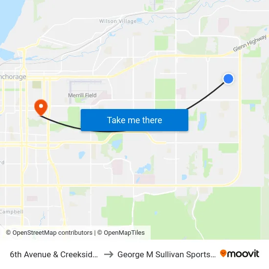 6th Avenue & Creekside Wsw to George M Sullivan Sports Arena map