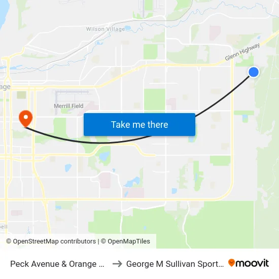 Peck Avenue & Orange Leaf Ese to George M Sullivan Sports Arena map