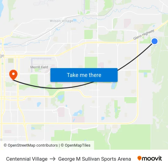 Centennial Village to George M Sullivan Sports Arena map