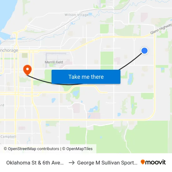 Oklahoma St & 6th Avenue Nne to George M Sullivan Sports Arena map