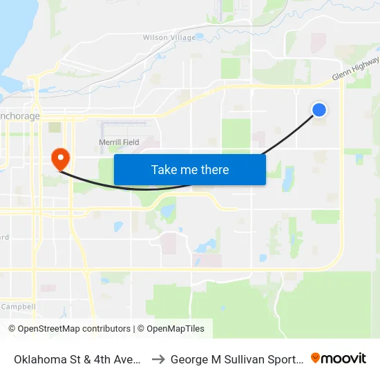 Oklahoma St & 4th Avenue Nne to George M Sullivan Sports Arena map