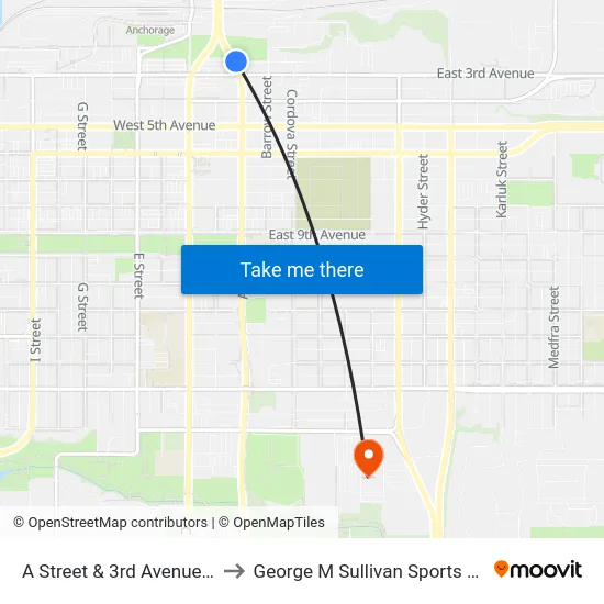 A Street & 3rd Avenue Nne to George M Sullivan Sports Arena map