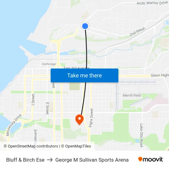 Bluff & Birch Ese to George M Sullivan Sports Arena map