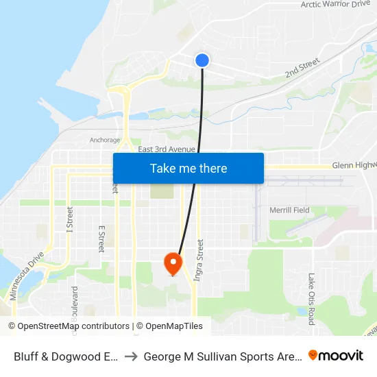Bluff & Dogwood Ese to George M Sullivan Sports Arena map
