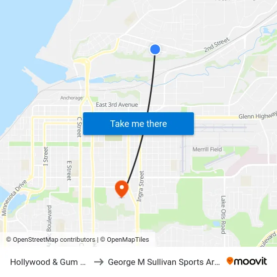 Hollywood & Gum Ene to George M Sullivan Sports Arena map