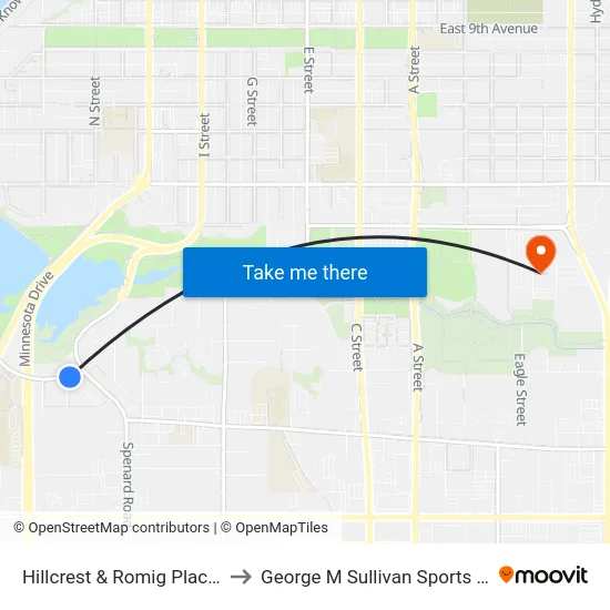 Hillcrest & Romig Place Ese to George M Sullivan Sports Arena map