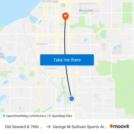 Old Seward & 76th Ave to George M Sullivan Sports Arena map