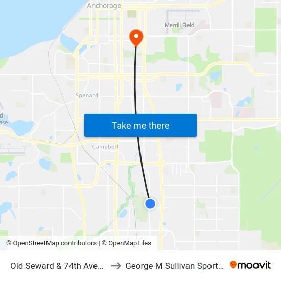 Old Seward & 74th Avenue Sse to George M Sullivan Sports Arena map
