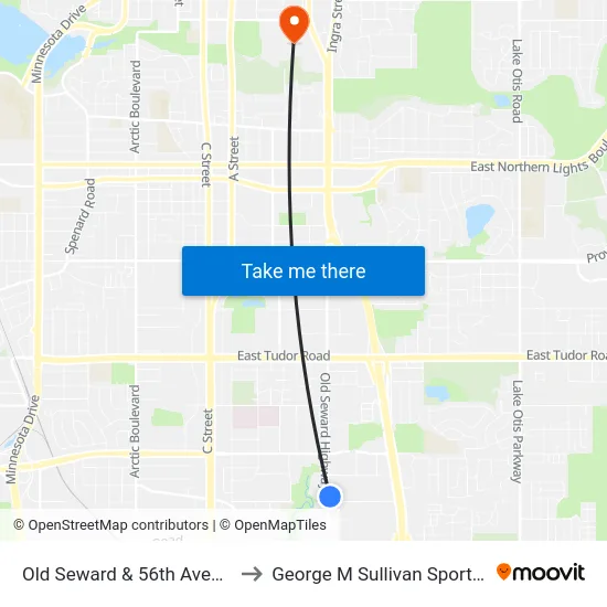 Old Seward & 56th Avenue Nne to George M Sullivan Sports Arena map