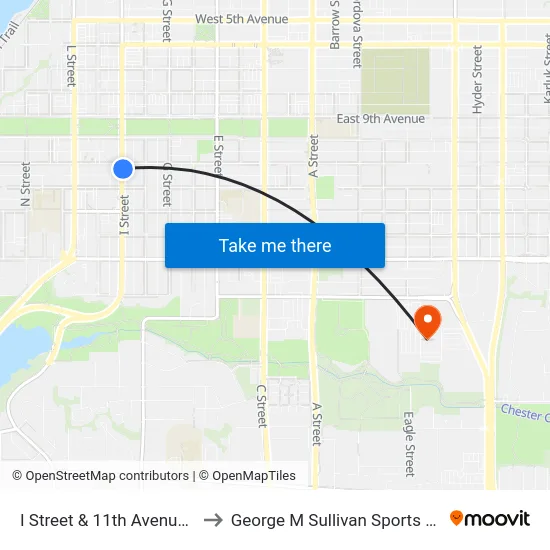 I Street & 11th Avenue Sse to George M Sullivan Sports Arena map