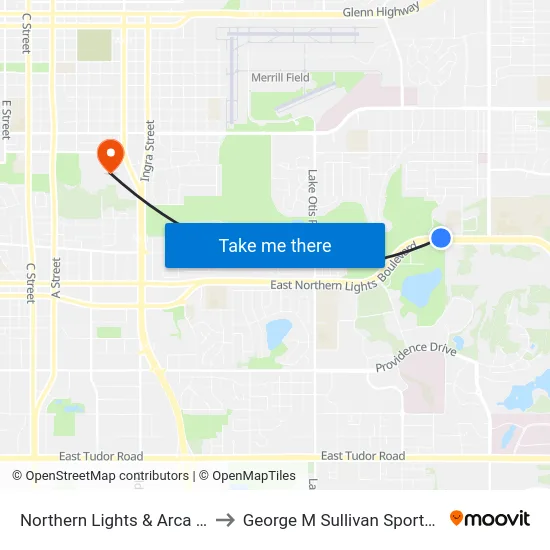 Northern Lights & Arca Dr Ene to George M Sullivan Sports Arena map