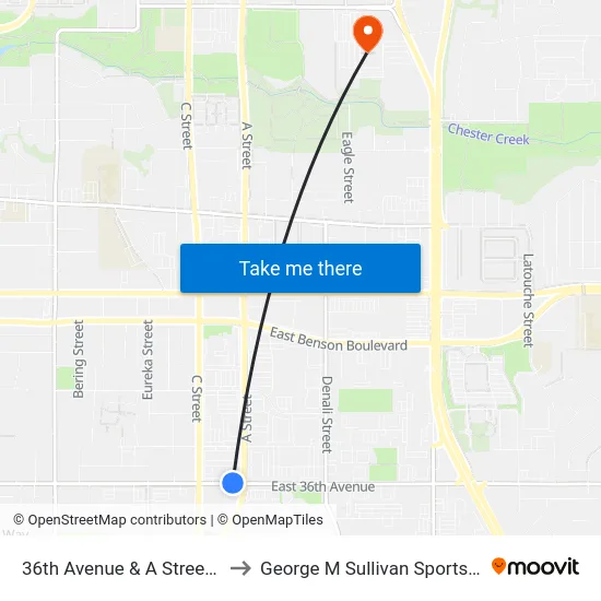 36th Avenue & A Street Wnw to George M Sullivan Sports Arena map