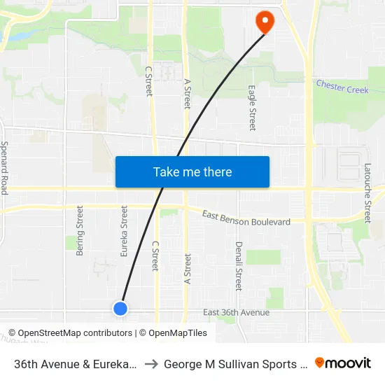 36th Avenue & Eureka Wnw to George M Sullivan Sports Arena map