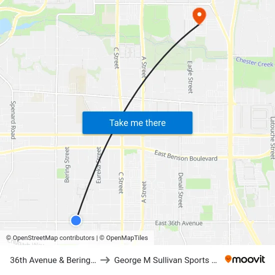 36th Avenue & Bering Ene to George M Sullivan Sports Arena map