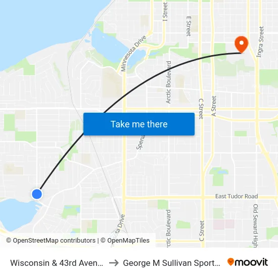 Wisconsin & 43rd Avenue Nne to George M Sullivan Sports Arena map
