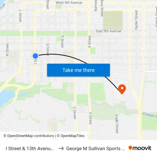 I Street & 13th Avenue Nne to George M Sullivan Sports Arena map
