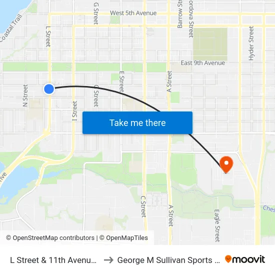L Street & 11th Avenue Ssw to George M Sullivan Sports Arena map