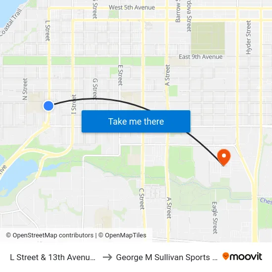 L Street & 13th Avenue Ssw to George M Sullivan Sports Arena map