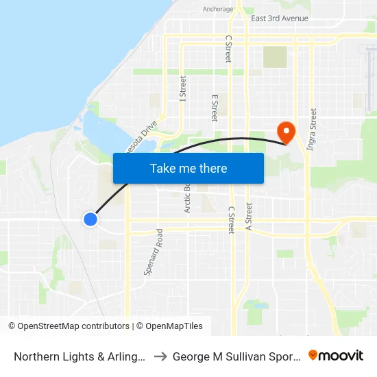 Northern Lights & Arlington Wnw to George M Sullivan Sports Arena map