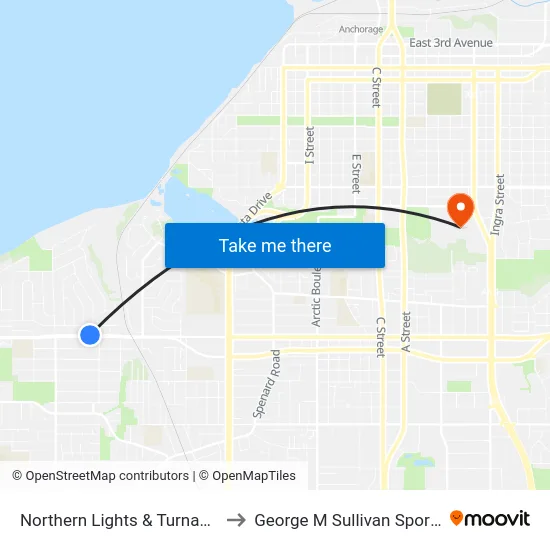 Northern Lights & Turnagain Wnw to George M Sullivan Sports Arena map