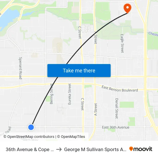 36th Avenue & Cope Ese to George M Sullivan Sports Arena map