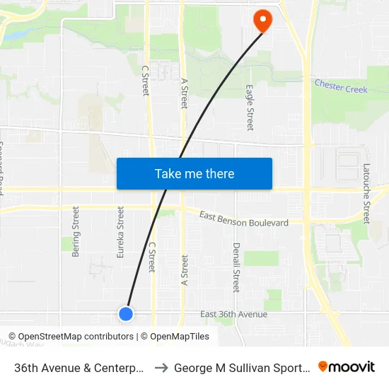 36th Avenue & Centerpoint Ese to George M Sullivan Sports Arena map