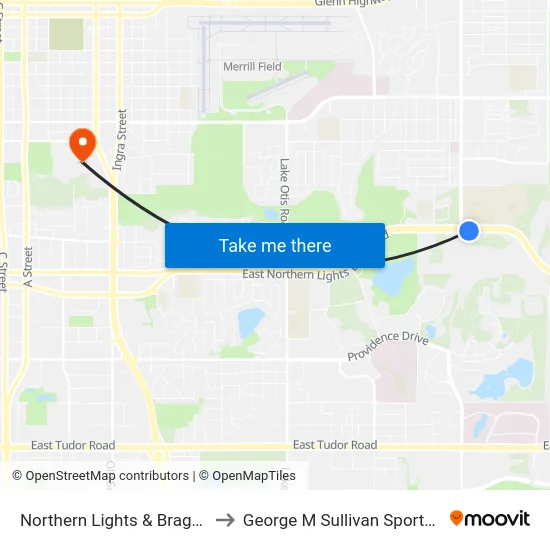 Northern Lights & Bragaw Ese to George M Sullivan Sports Arena map