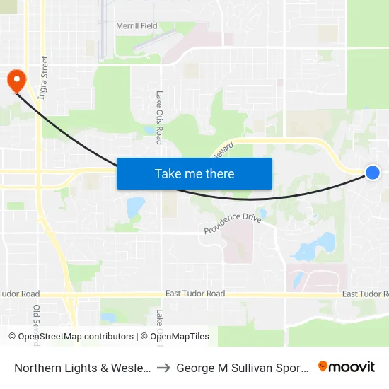 Northern Lights & Wesleyan Ese to George M Sullivan Sports Arena map