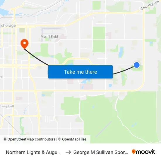 Northern Lights & Augustine Ese to George M Sullivan Sports Arena map