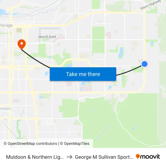 Muldoon & Northern Lights Nne to George M Sullivan Sports Arena map