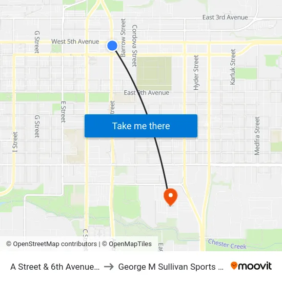 A Street & 6th Avenue Nne to George M Sullivan Sports Arena map