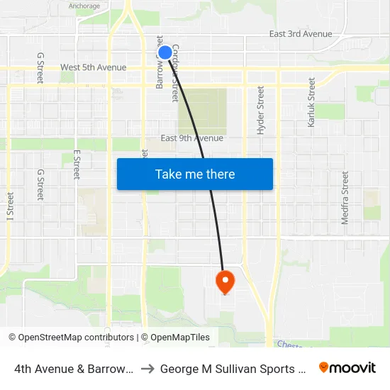 4th Avenue & Barrow Ese to George M Sullivan Sports Arena map