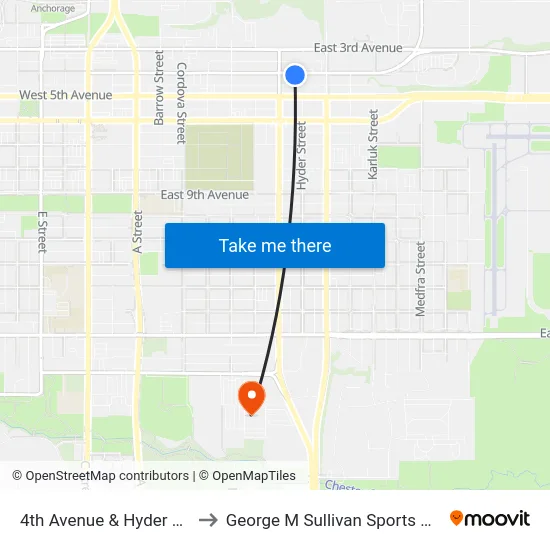 4th Avenue & Hyder Wsw to George M Sullivan Sports Arena map