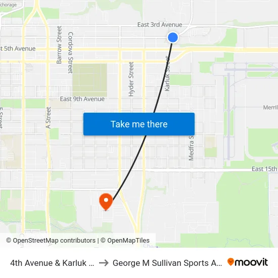 4th Avenue & Karluk Ese to George M Sullivan Sports Arena map