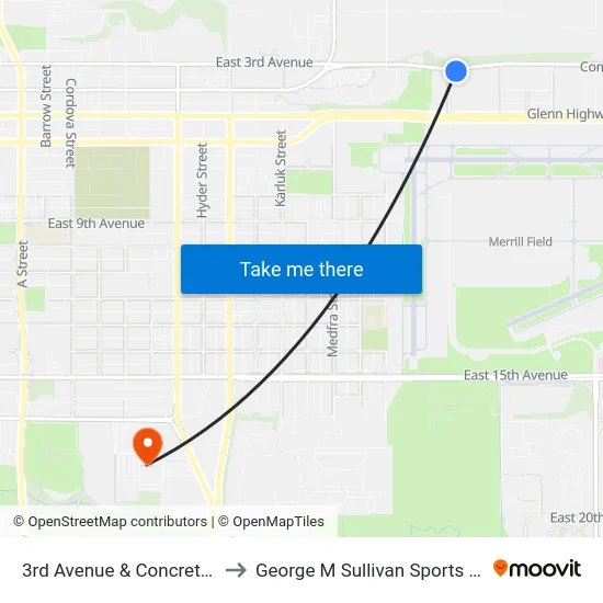 3rd Avenue & Concrete Ese to George M Sullivan Sports Arena map