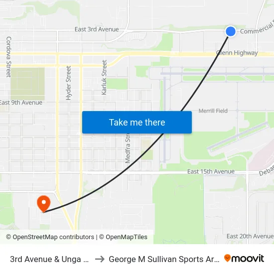 3rd Avenue & Unga Ese to George M Sullivan Sports Arena map